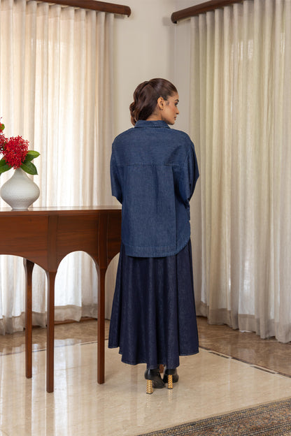 JUNE PEARL SHIRT WITH DENIM SKIRT CORDSET