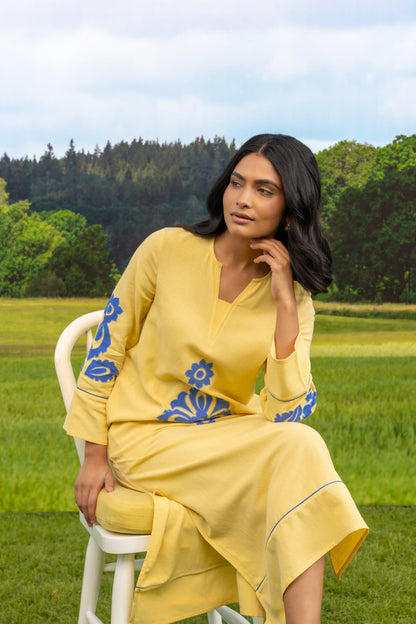 Abstra Kaftan Yellow Abstract Flower