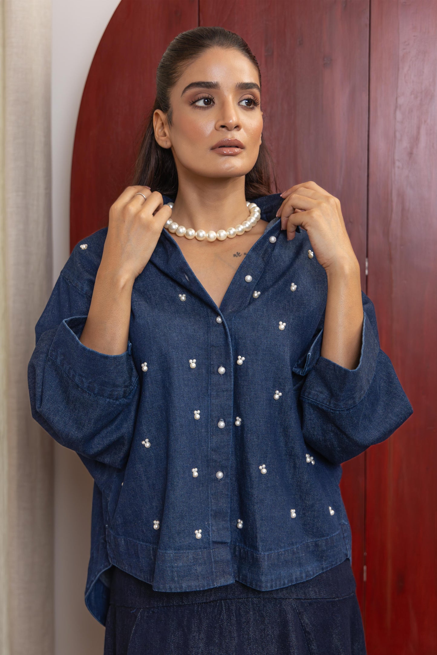 JUNE PEARL - SHIRT NAVY BLUE DENIM