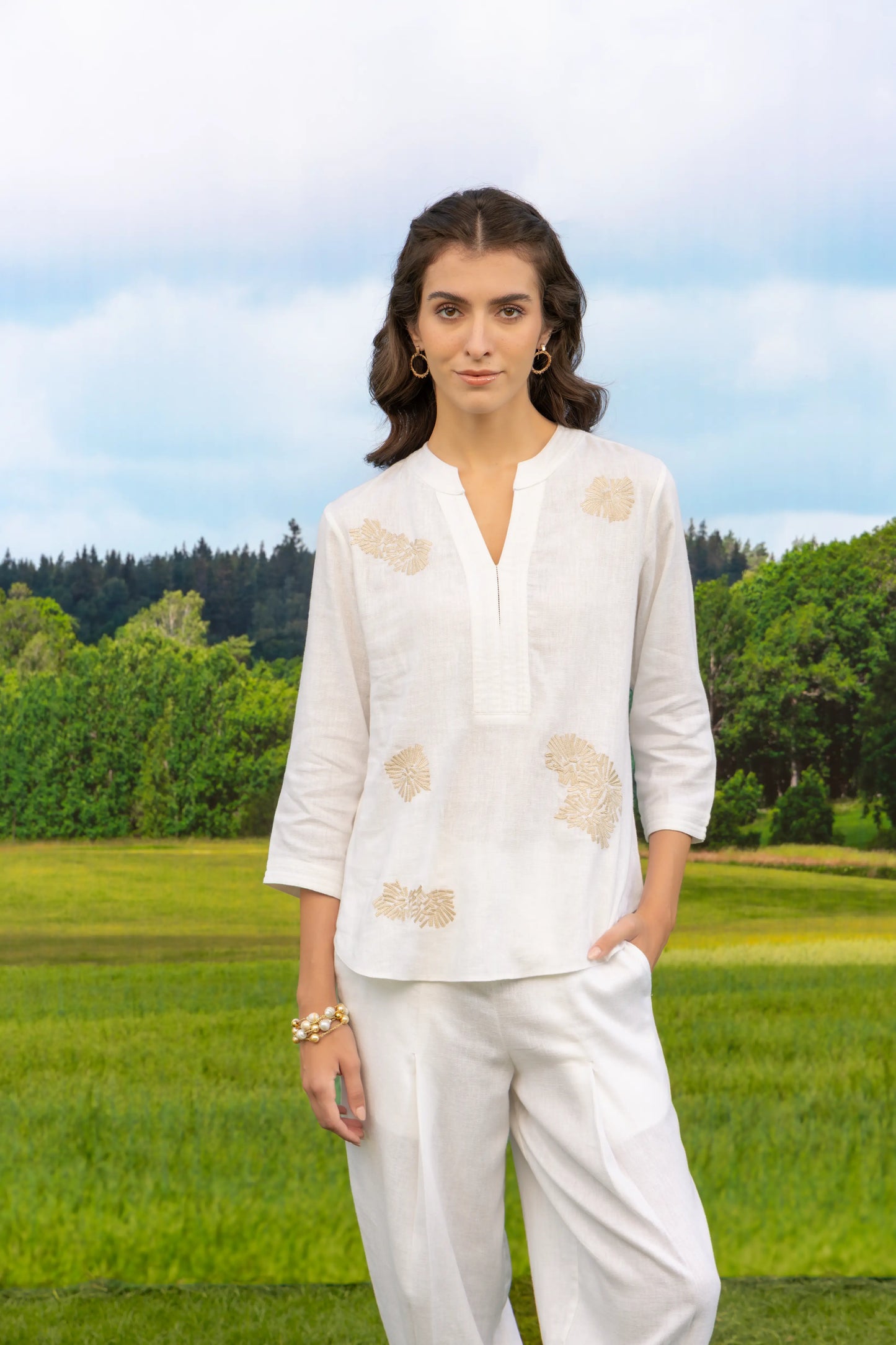 Malona Co-ord Pant Set White Whisper Boota