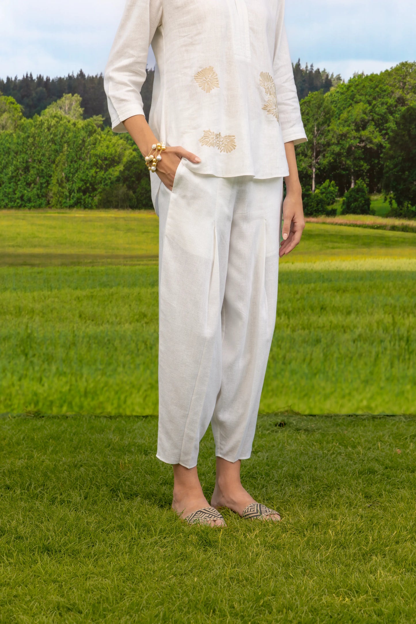 Malona Co-ord Pant Set White Whisper Boota