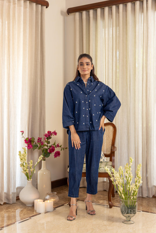 JUNE PEARL SHIRT WITH DENIM PANTS DARK WASH