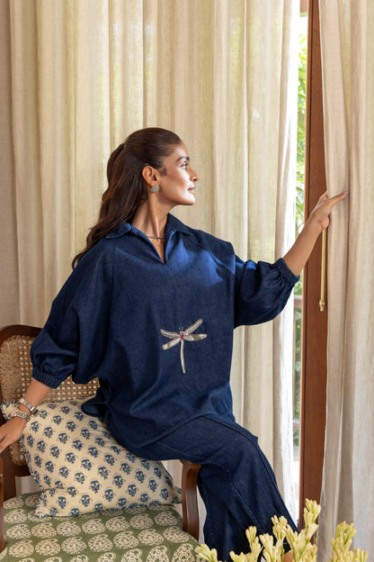 Aura Co-ord Pant Set Dark Wash Dragonfly