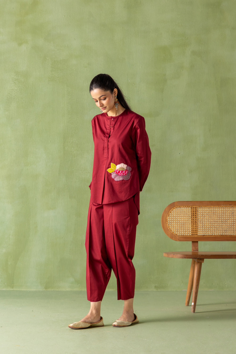 Olena Co-ord Pant Set Burgundy Petalia