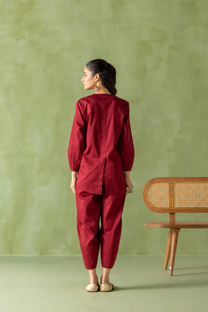 Olena Co-ord Pant Set Burgundy Petalia