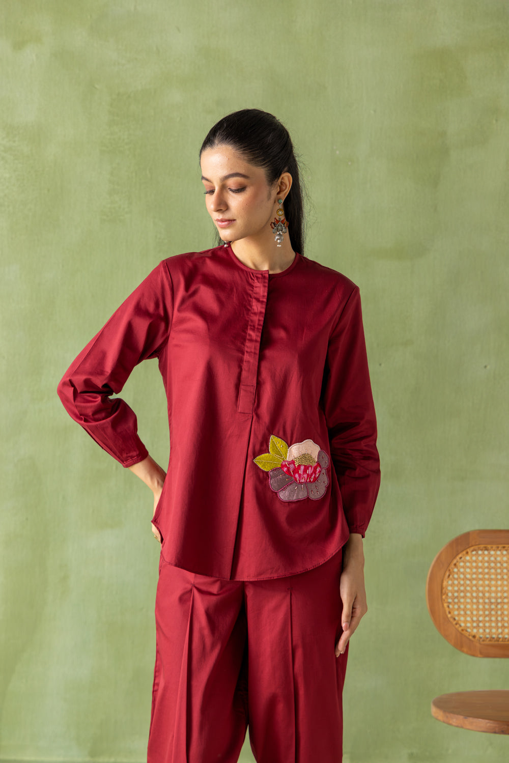 Olena Co-ord Pant Set Burgundy Petalia