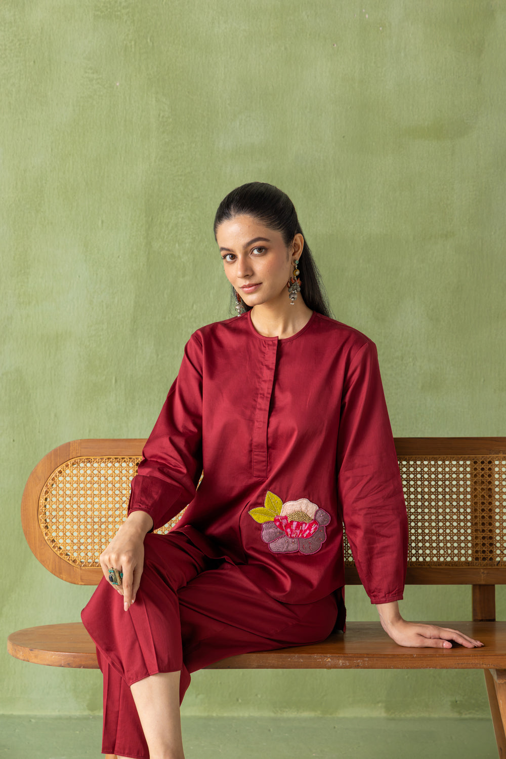 Olena Co-ord Pant Set Burgundy Petalia