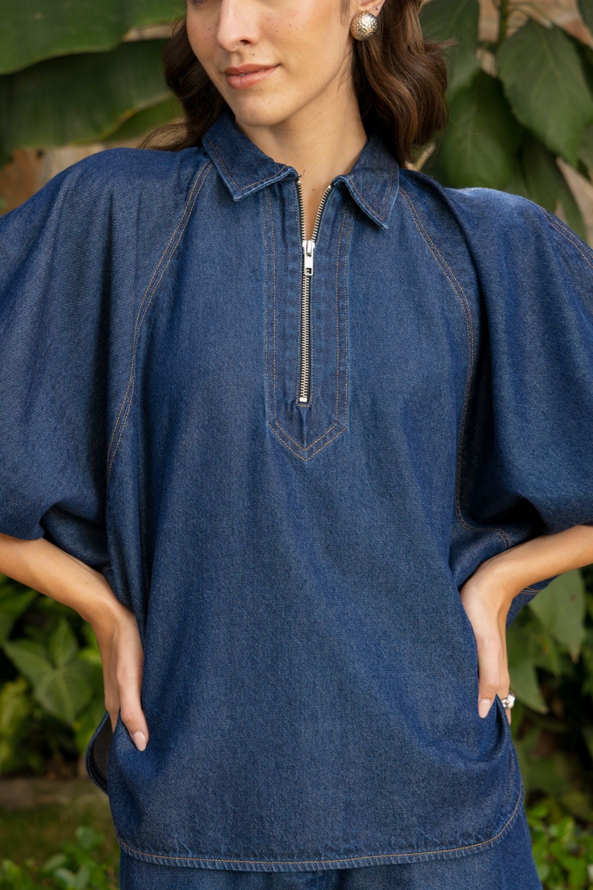 Aura Zipper Shirt Dark Wash