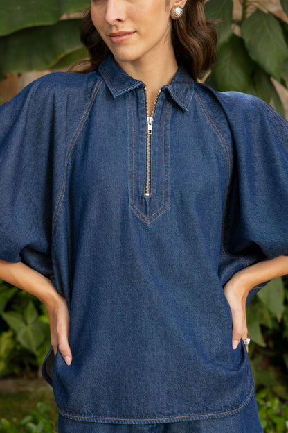 Aura Zipper Shirt Dark Wash