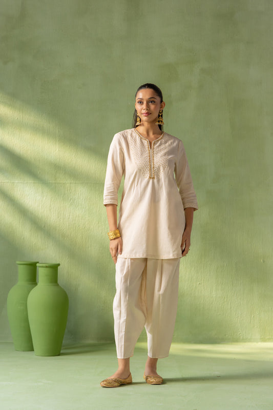 Sitara Kurta Pant Set Beige Galaxy