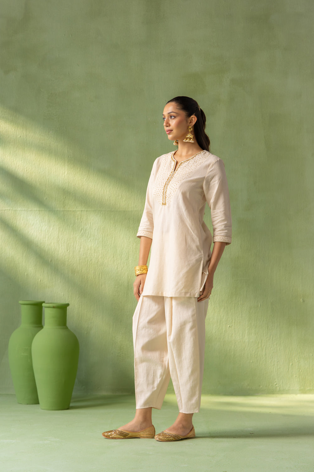 Sitara Kurta Pant Set Beige Galaxy