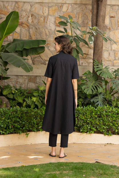 Rose Kurta Pant Set Black Vivid Parrot