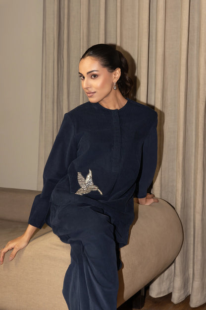 Olena Co-ord Pant Set Navy Humming bird