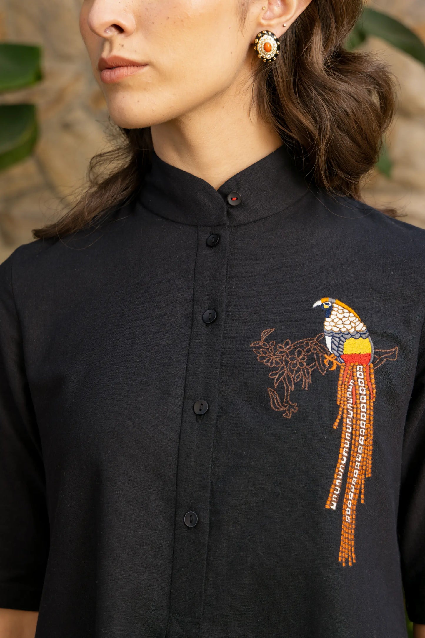 Rose Kurta Pant Set Black Vivid Parrot