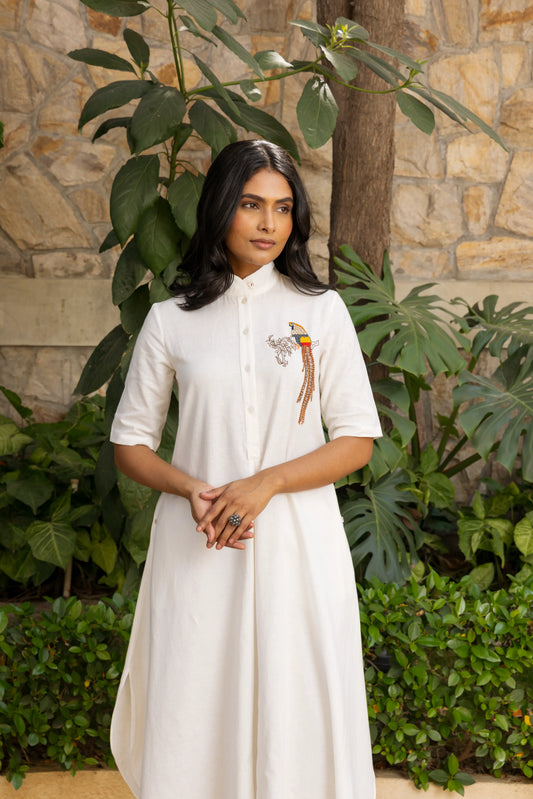 Rose Kurta Pant Set White Vivid Parrot