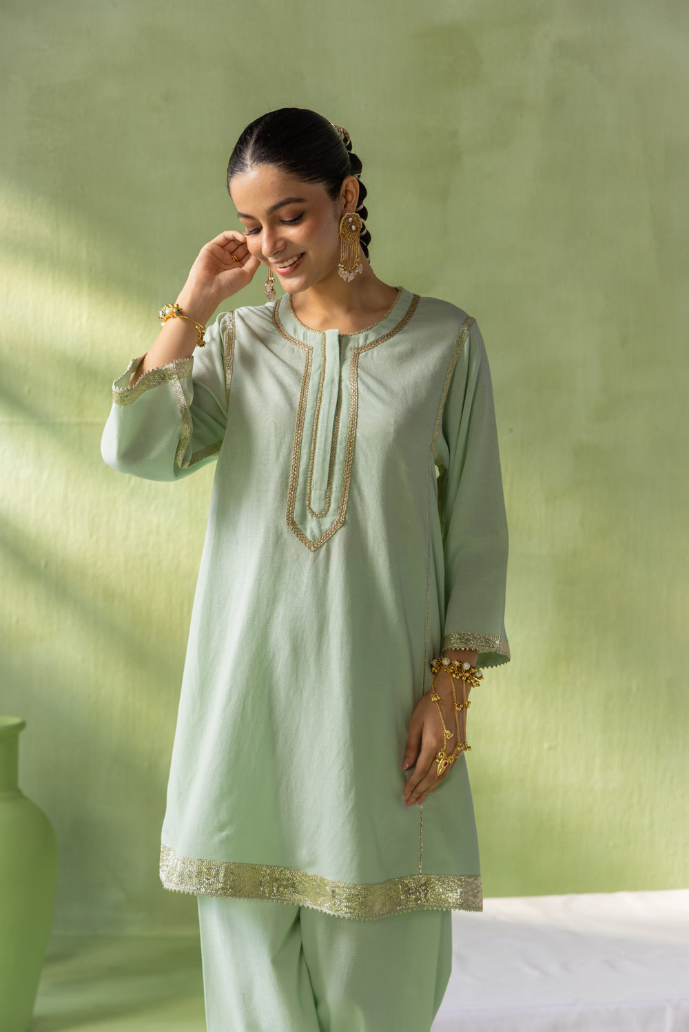 Reva Kurta Salwar Set Light Green Gota