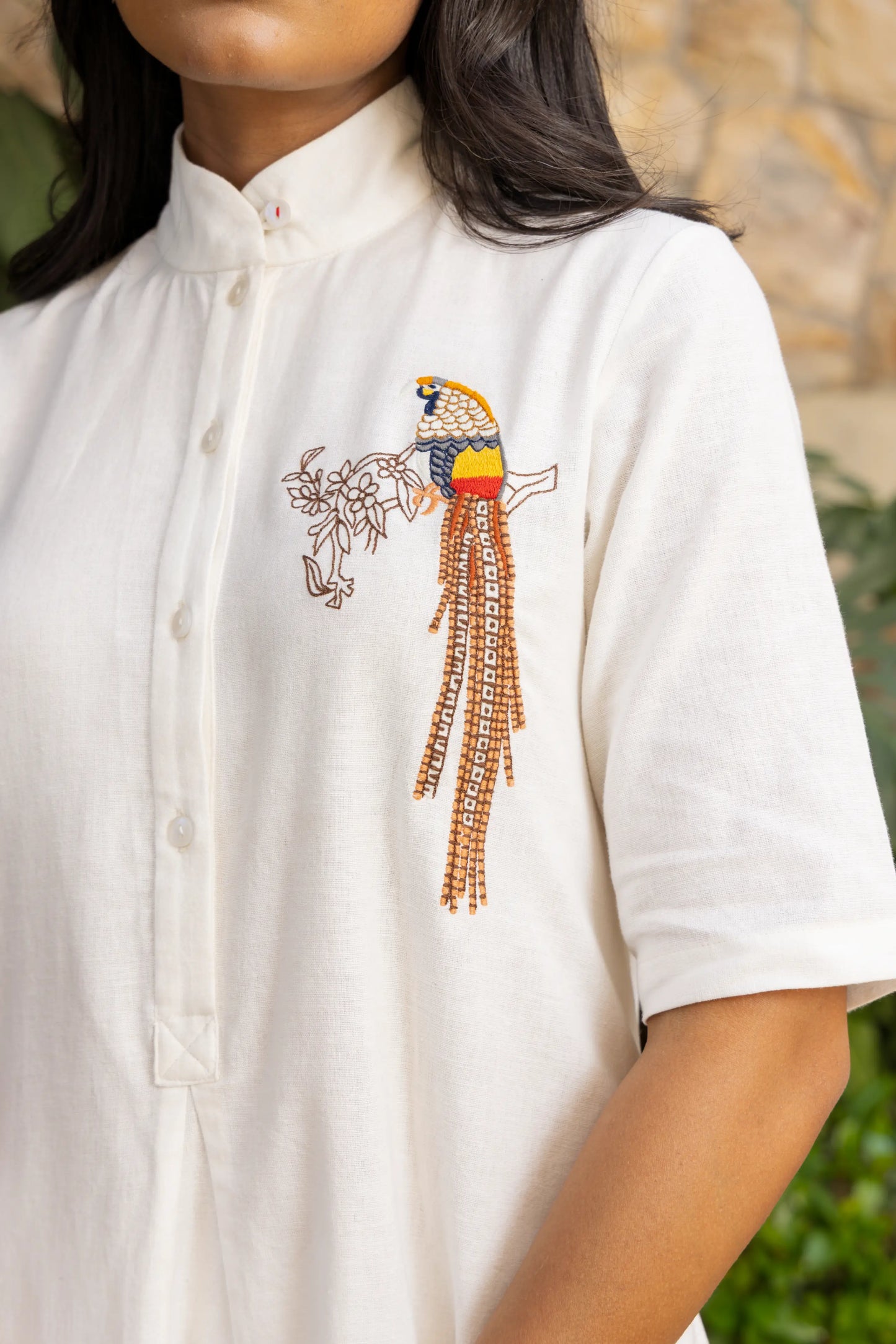 Rose Kurta Pant Set White Vivid Parrot