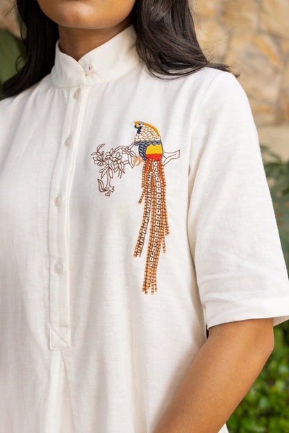 Rose Kurta Pant Set White Vivid Parrot
