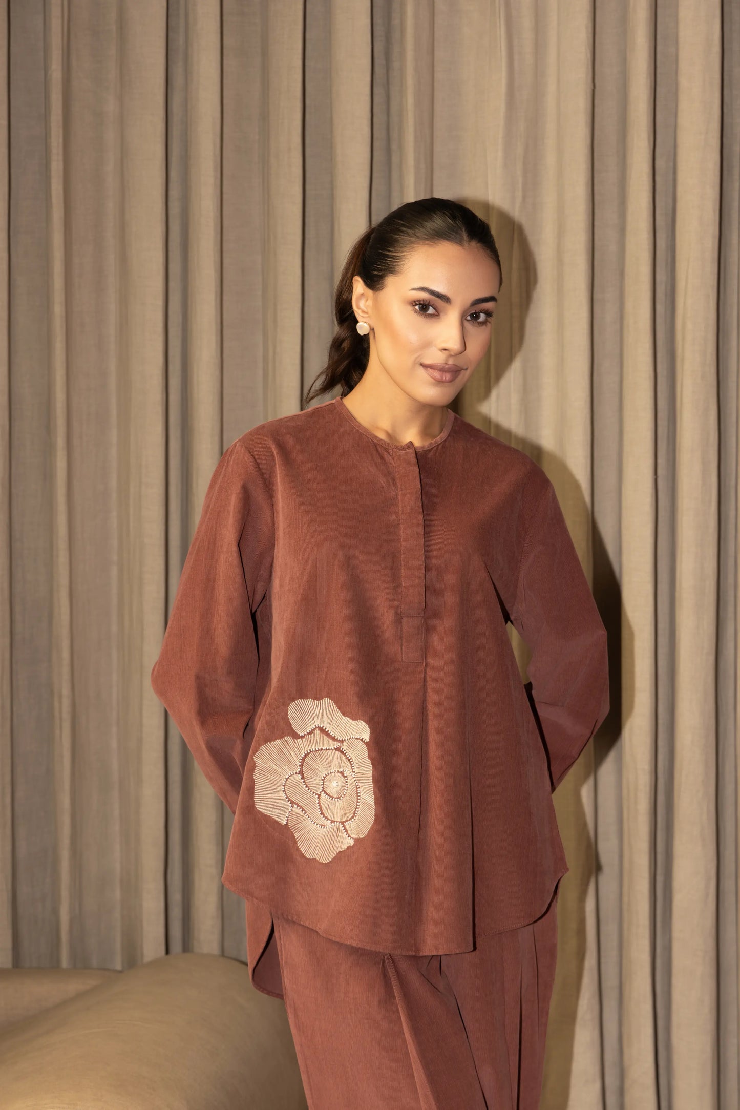 Olena Co-ord Pant Set Rust Flora