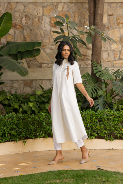 Rose Kurta Pant Set White Vivid Parrot
