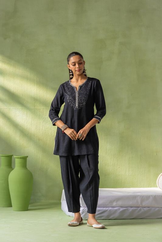 Sitara Kurta Pant Set Black Galaxy