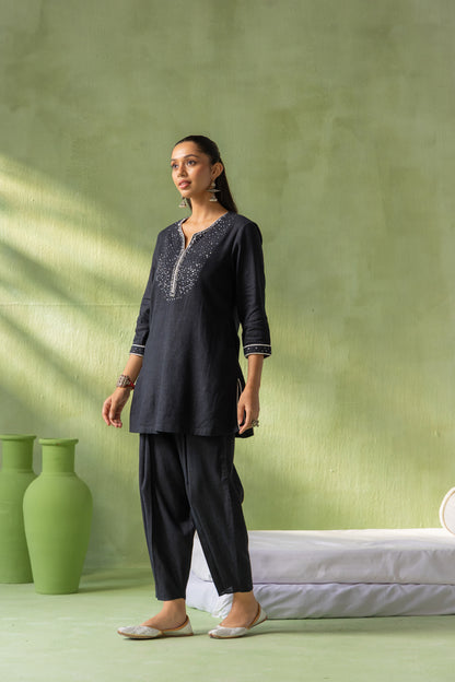 Sitara Kurta Pant Set Black Galaxy