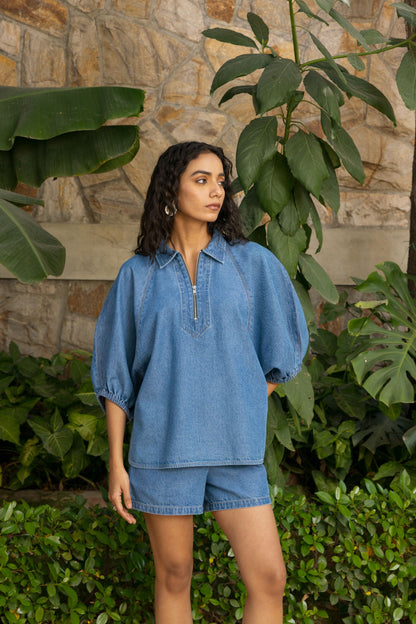 Aura Zipper Shirt Light Wash