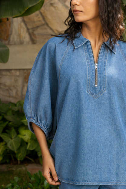 Aura Zipper Shirt Light Wash