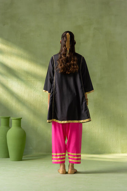 Reva Kurta Salwar Set Black and Pink Tassel Bloom