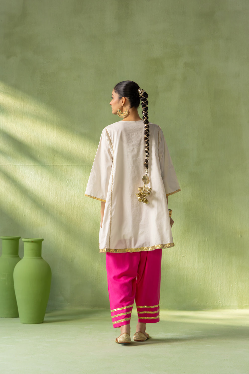 Reva Kurta Salwar Set Off White and Pink Tassel Bloom