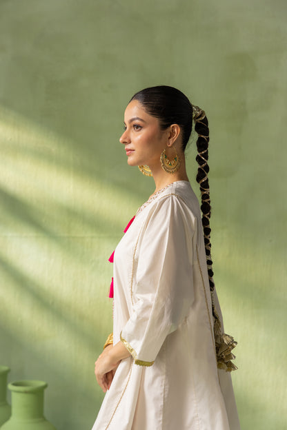 Reva Kurta Salwar Set Off White and Pink Tassel Bloom