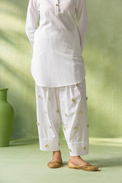 Zareen Kurta Salwar Set White Pop Beads