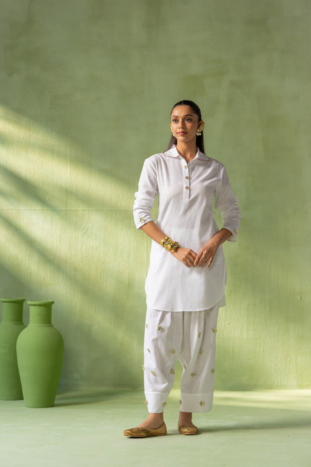 Zareen Kurta Salwar Set White Pop Beads