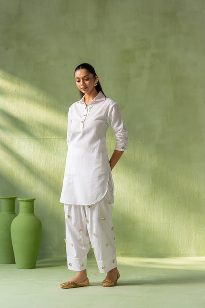 Zareen Kurta Salwar Set White Pop Beads