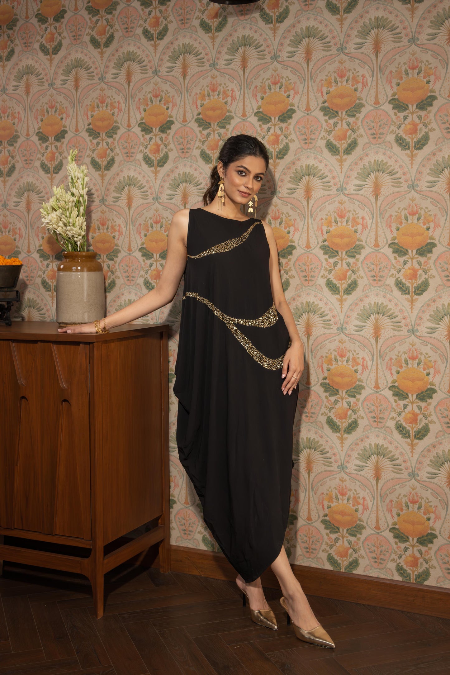 STARLIGHT - COWL DRESS BLACK