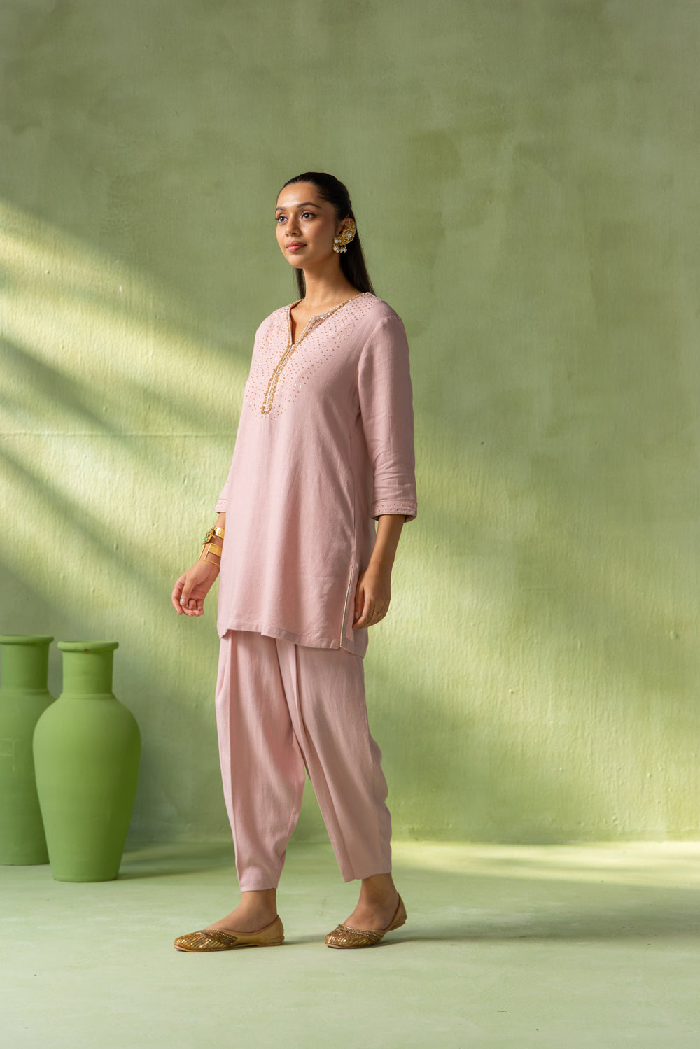 Sitara Kurta Pant Set Light Pink Galaxy