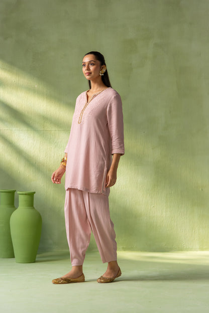Sitara Kurta Pant Set Light Pink Galaxy