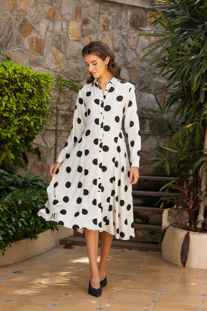 Vela Dress Polka Dots Black White