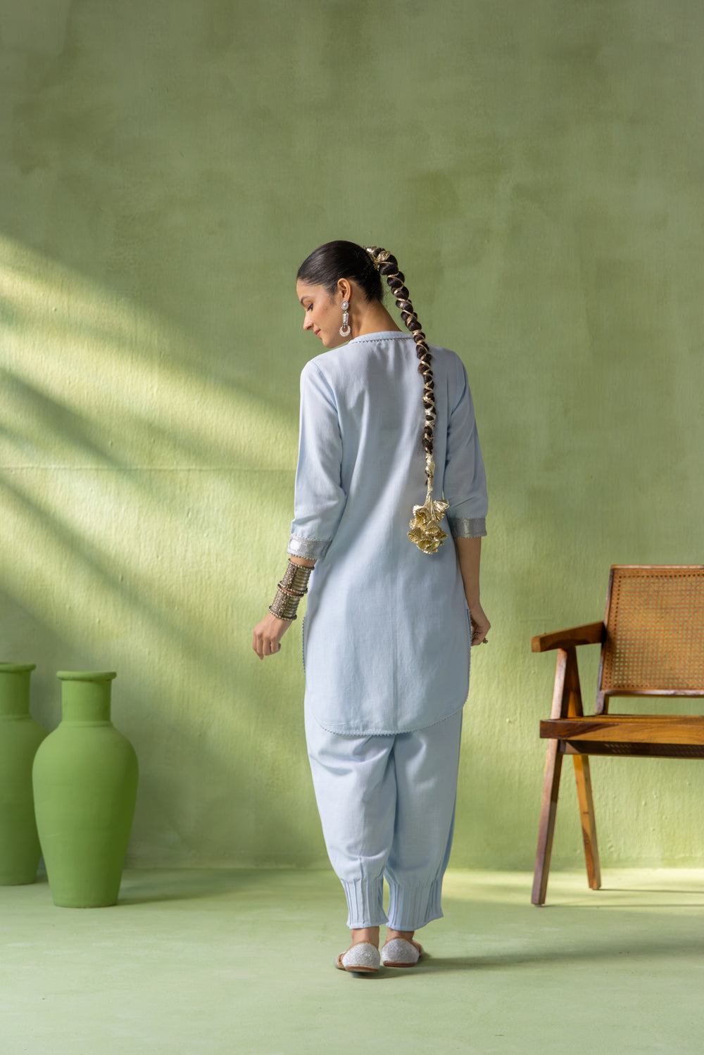Zoya Kurta Pant Set Light Blue Twin Tassel