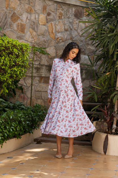 Vela Dress Floral Red Light Blue