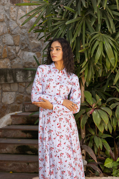 Vela Dress Floral Red Light Blue