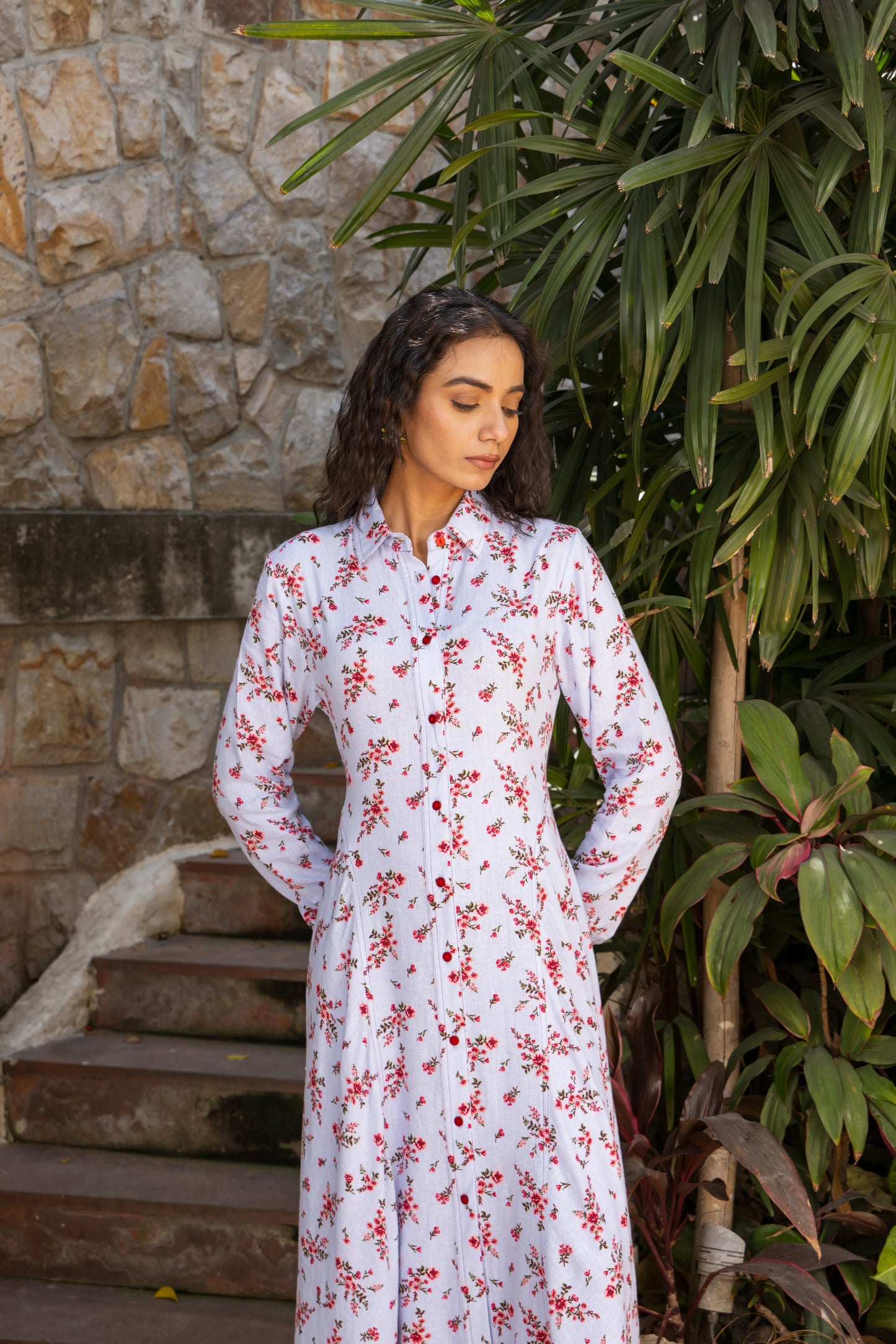 Vela Dress Floral Red Light Blue