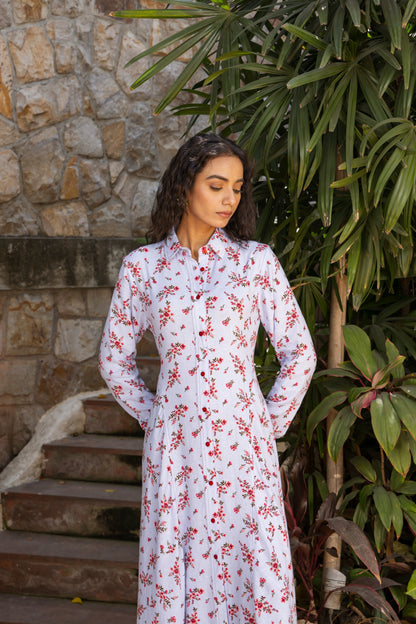 Vela Dress Floral Red Light Blue