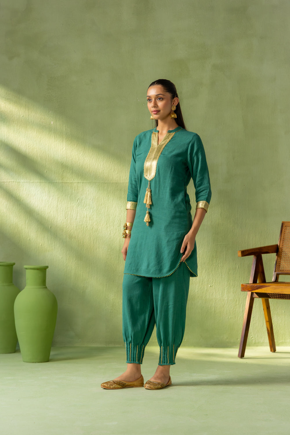 Zoya Kurta Pant Set Dark Green Twin Tassel
