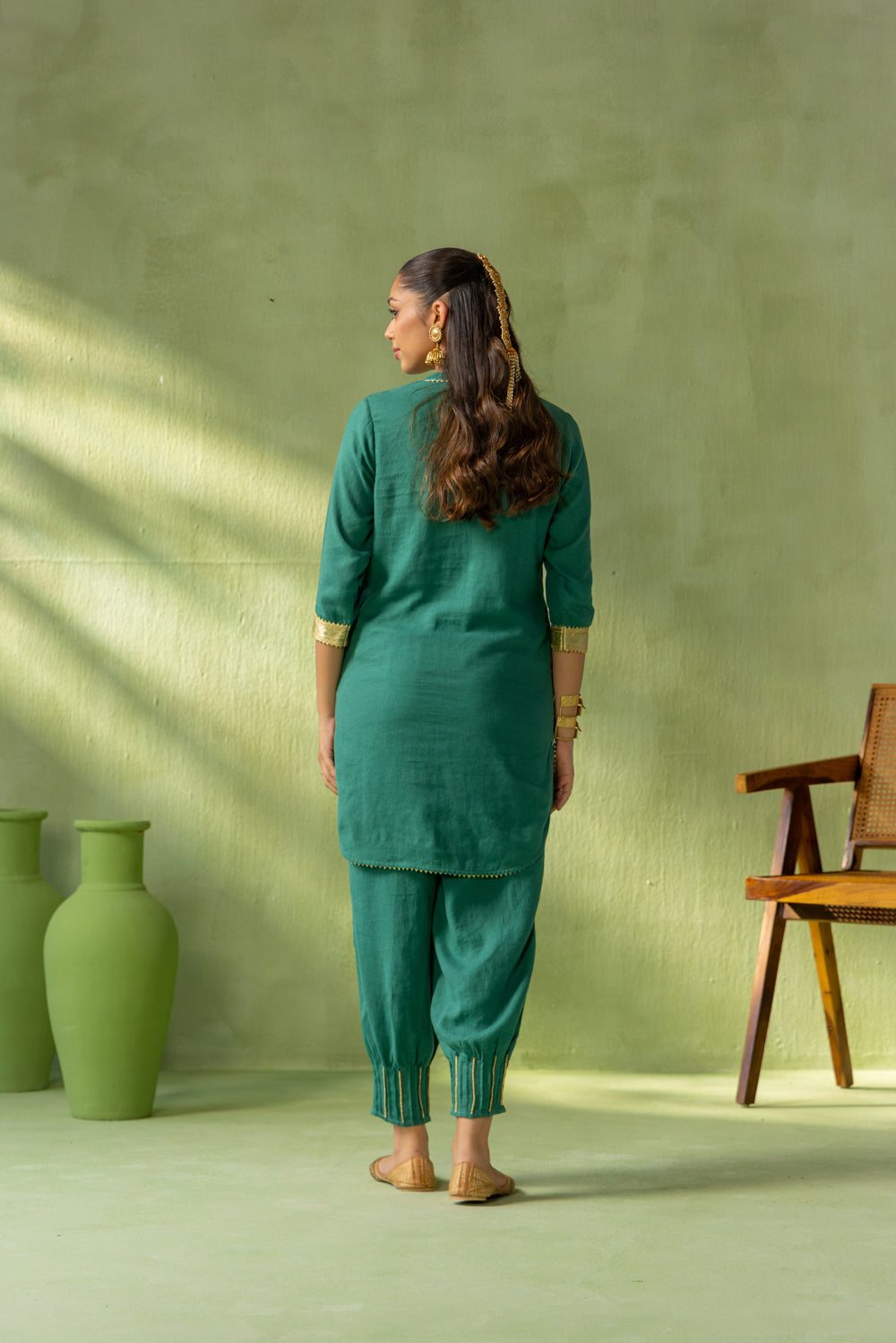 Zoya Kurta Pant Set Dark Green Twin Tassel