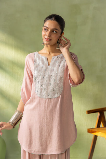 Mehr Kurta Farshi Set Light Pink Silver Rain
