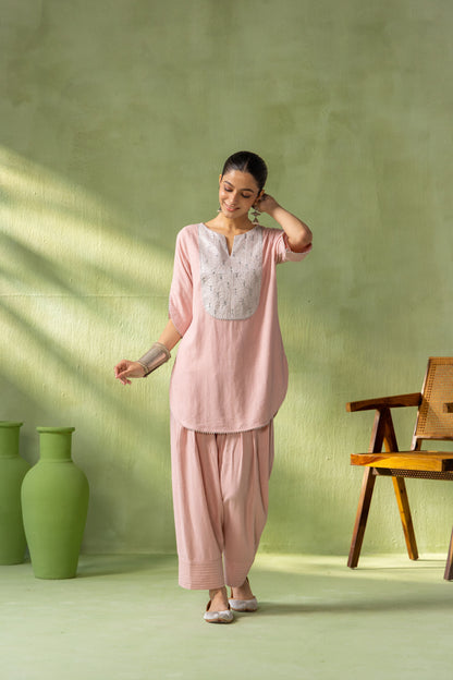 Mehr Kurta Farshi Set Light Pink Silver Rain