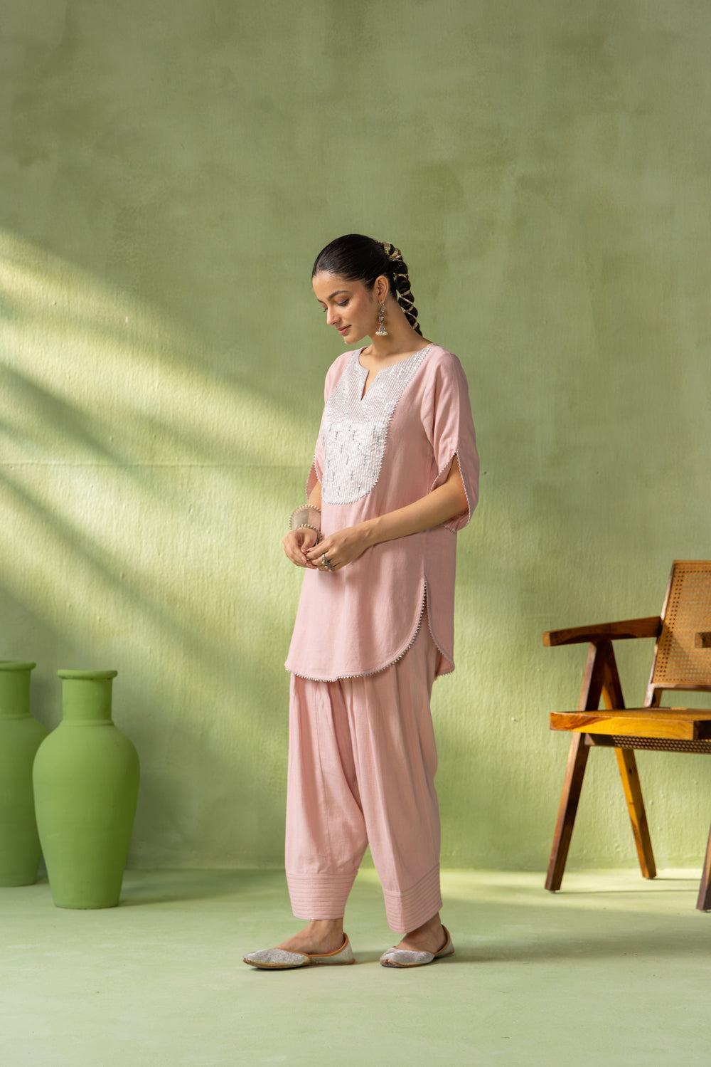 Mehr Kurta Farshi Set Light Pink Silver Rain