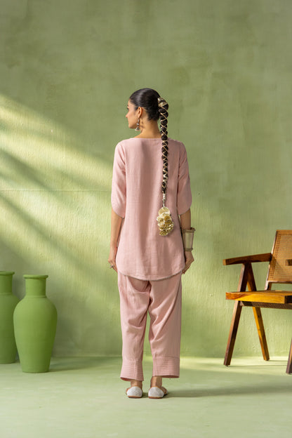 Mehr Kurta Farshi Set Light Pink Silver Rain