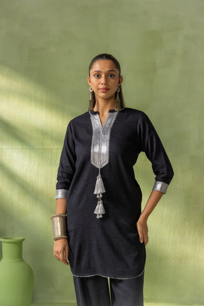 Zoya Kurta Pant Set Black Twin Tassel